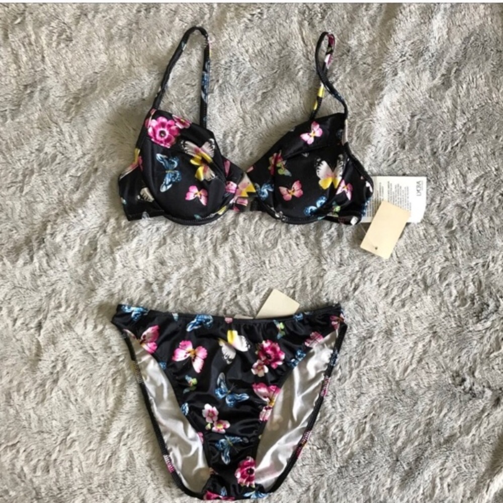 NWT Vintage Floral Butterfly High Leg Swimsuit